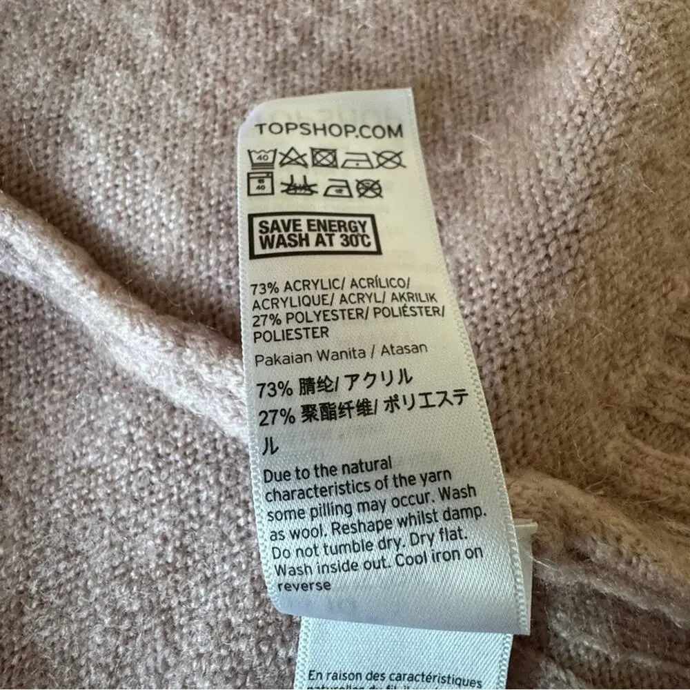 Blush Pink Longline Open Front Cardigan Ribbed Knit Size 10